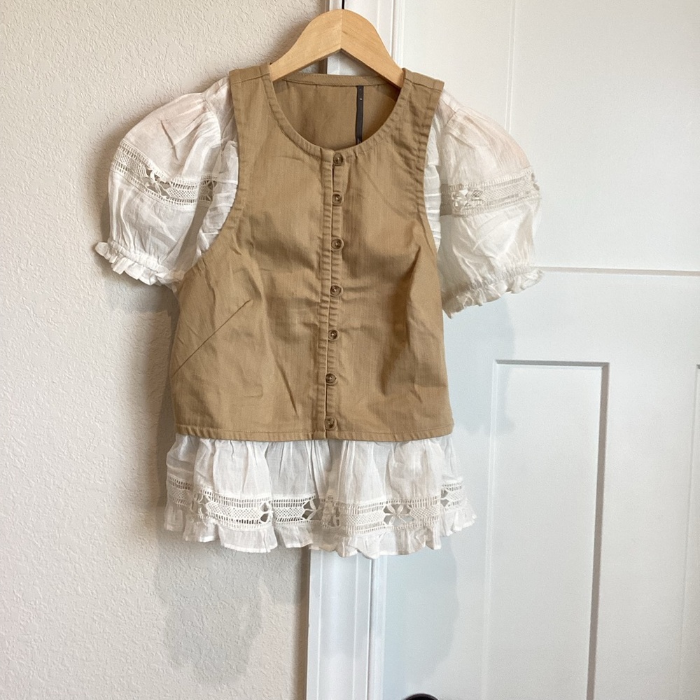 Anthropologie Puff-Sleeve Twofer Short-Sleeve Top NEW Small - Picture 5 of 15